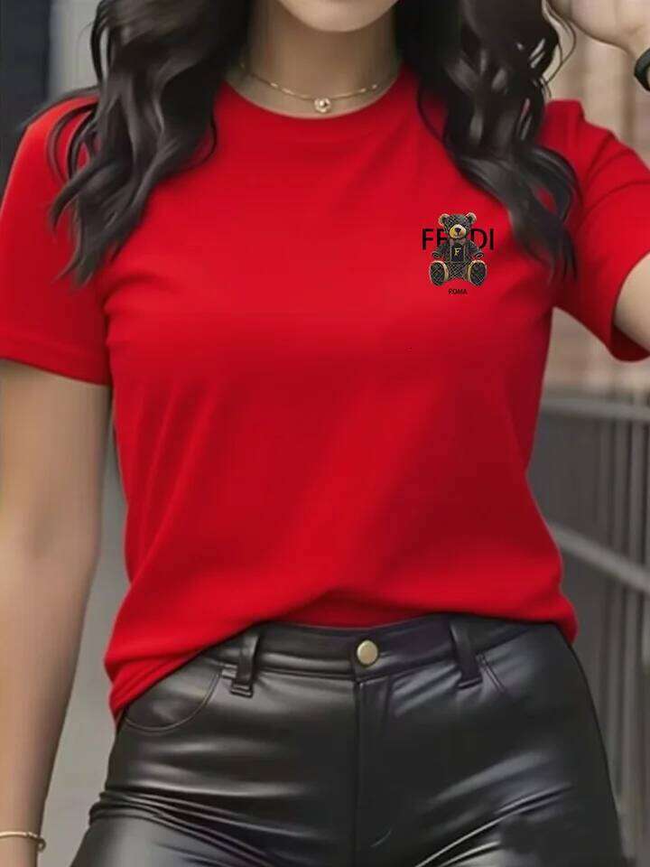 summer Graphic T-Shirt Short Sleeve Crew Neck with Soft Comfortable Spring Women's Light Blue Casual Teddy Bear XJ260306 XJ260306