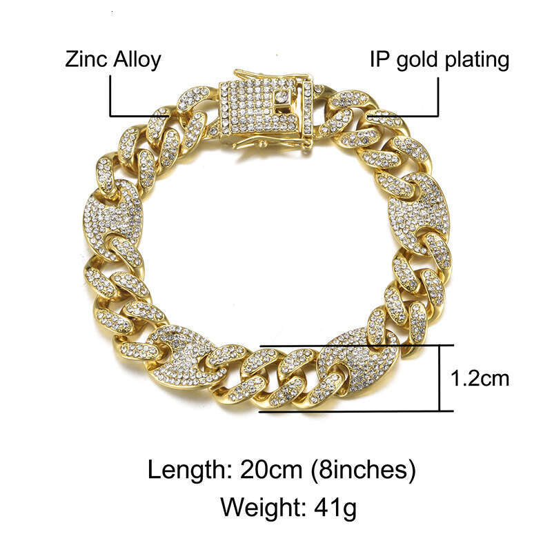 New Pig Nose Coffee Bean Cuban Chain 12mm High-Quality Box Clasp Color-Block Personalized Bracelet Hip-Hop Jewelry
