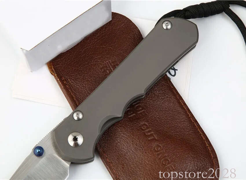 High End CR pocket knife 25 Pocket Folding Knife S35vn Drop Point Satin Blade CNC TC4 Titanium Alloy Handle With Leather Sheath