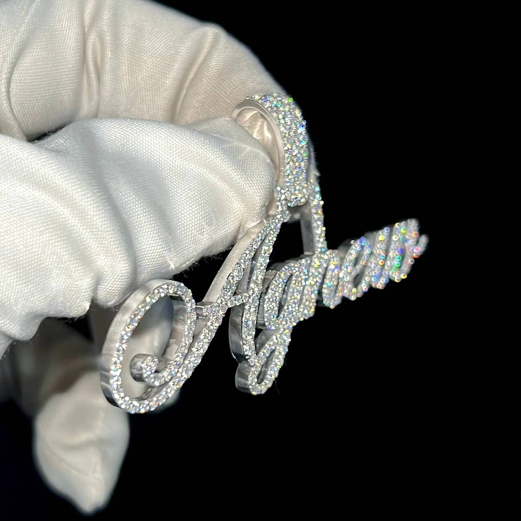 Mens Iced Out VVS Moissanite Diamond Letter Pendant Custom Font Name Moissanite Hip Hop Unisex Charm Necklace for Birthday Gift