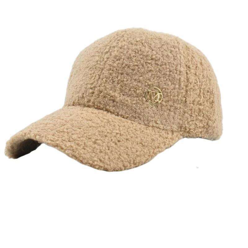Winter Solid Color M-Label Lamb Wool Baseball for Women, Outdoor Warm Casual Fashion Versatile Plush Duckbill Cap Y260304