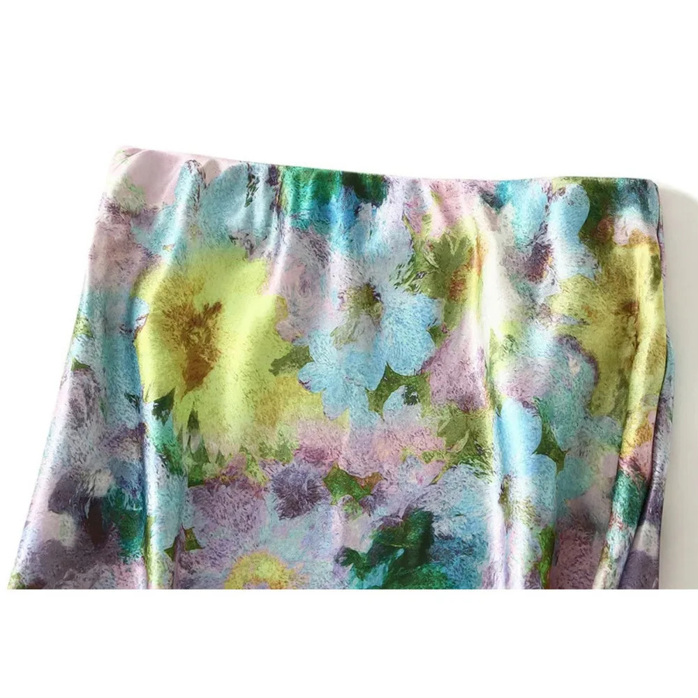 In Women Spring Summer Floral Print Satin Long Skirts 2026 Trendy High Waist Elegant Faldas 260306