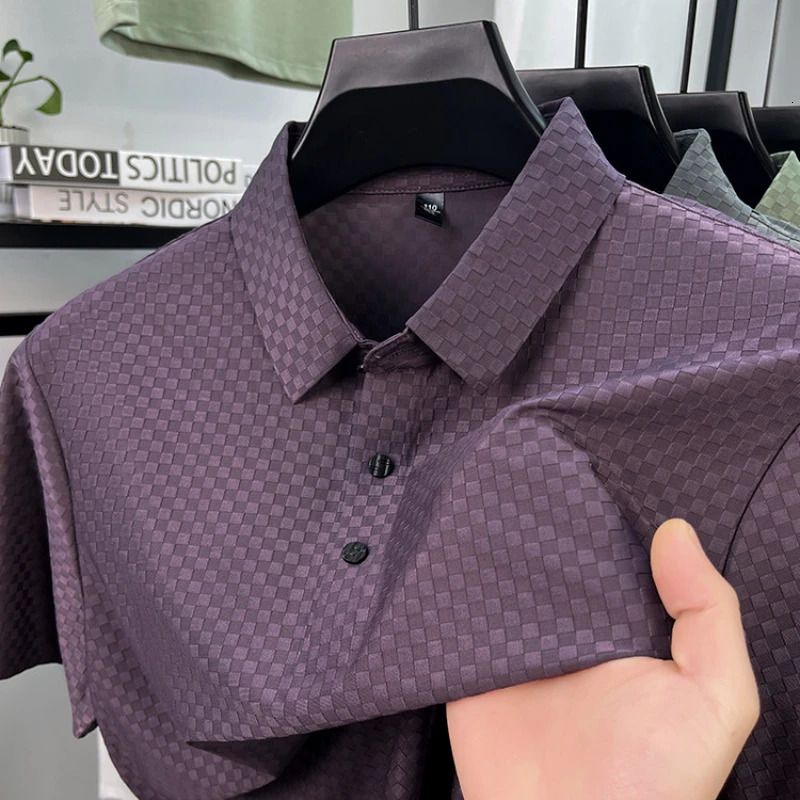 Seamless Polo Shirt - Short Sleeve Ice Silk Feel Nordic Style Soft Comfortable Summer Wear Mens Golf Shirt 260305