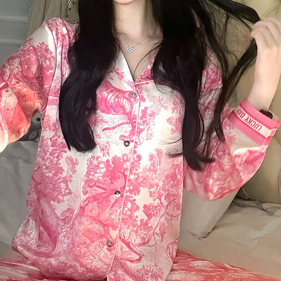 Lucky Day High-End Silk Pajamas For Women Summer Ice Silk Light Luxury Printed Ink Painting Design Long Sleeve Same Style As D Brand Luanyun
