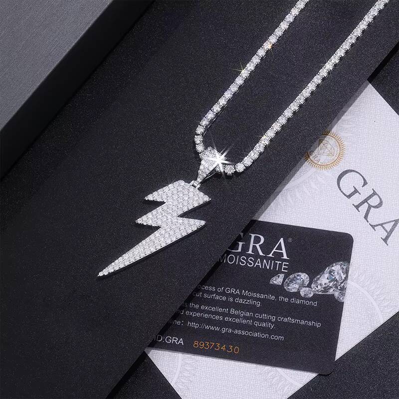 Wholesale Moissanite Jewelry lightning Hip Hop Hipster Punk Trendy Cool VVS1 Custom Pendant Moissanite Jewelry Necklace Pendants