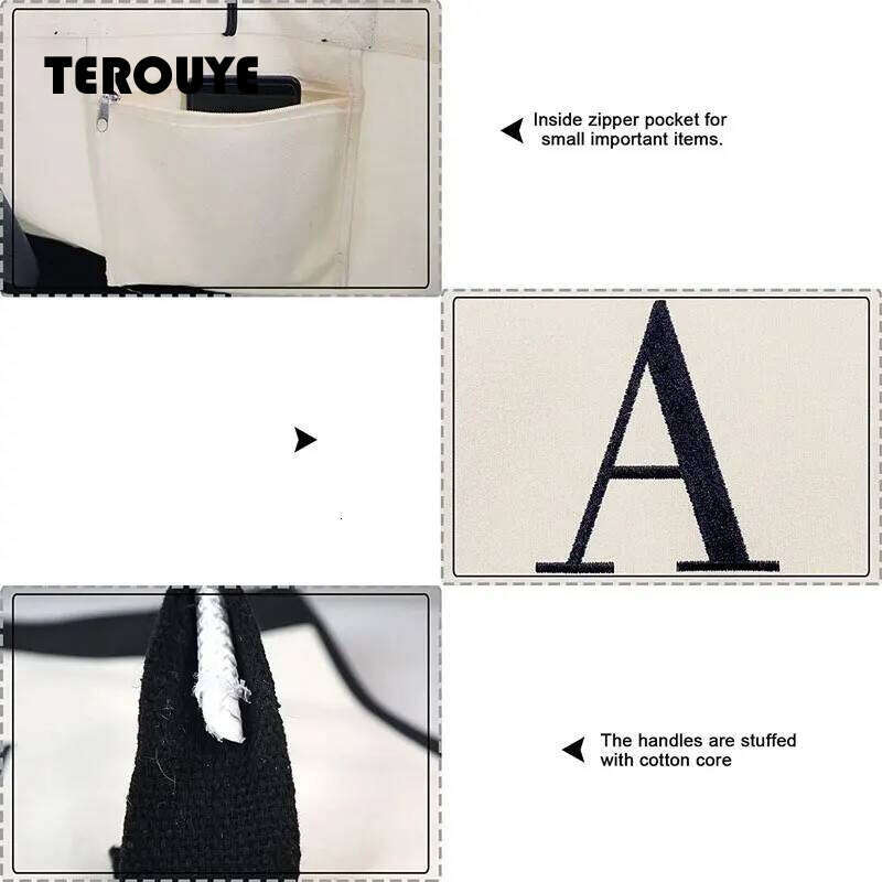 Tote Fashion Canvas Totes Letters Flower Portable Shoulder Shopping Casual Beach Bag Large Capacity Handbag Wholesale TEROUYE