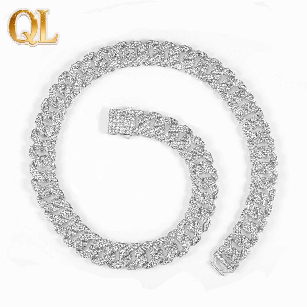 Hip-Hop Style Cuban Chain High-Quality 15MM Diamond-Shaped 3-Row Diamond Necklace Unisex Thickened Bracelet Wholesale