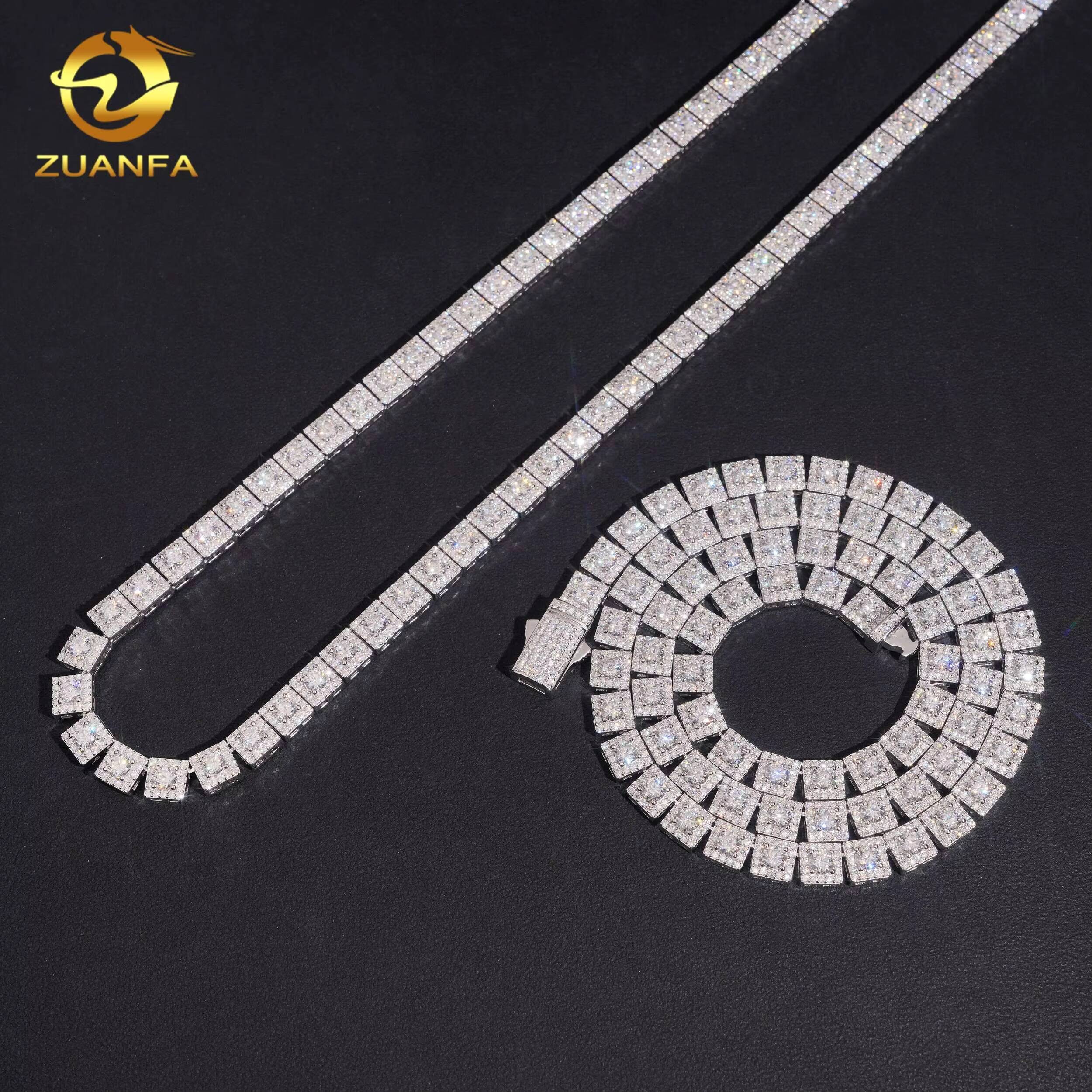 Luxury 7mm Square Halo Moissanite Tennis Necklace 925 Silver Moissanite Tennis Chain Fashion Jewelry for Men Women Iced Out
