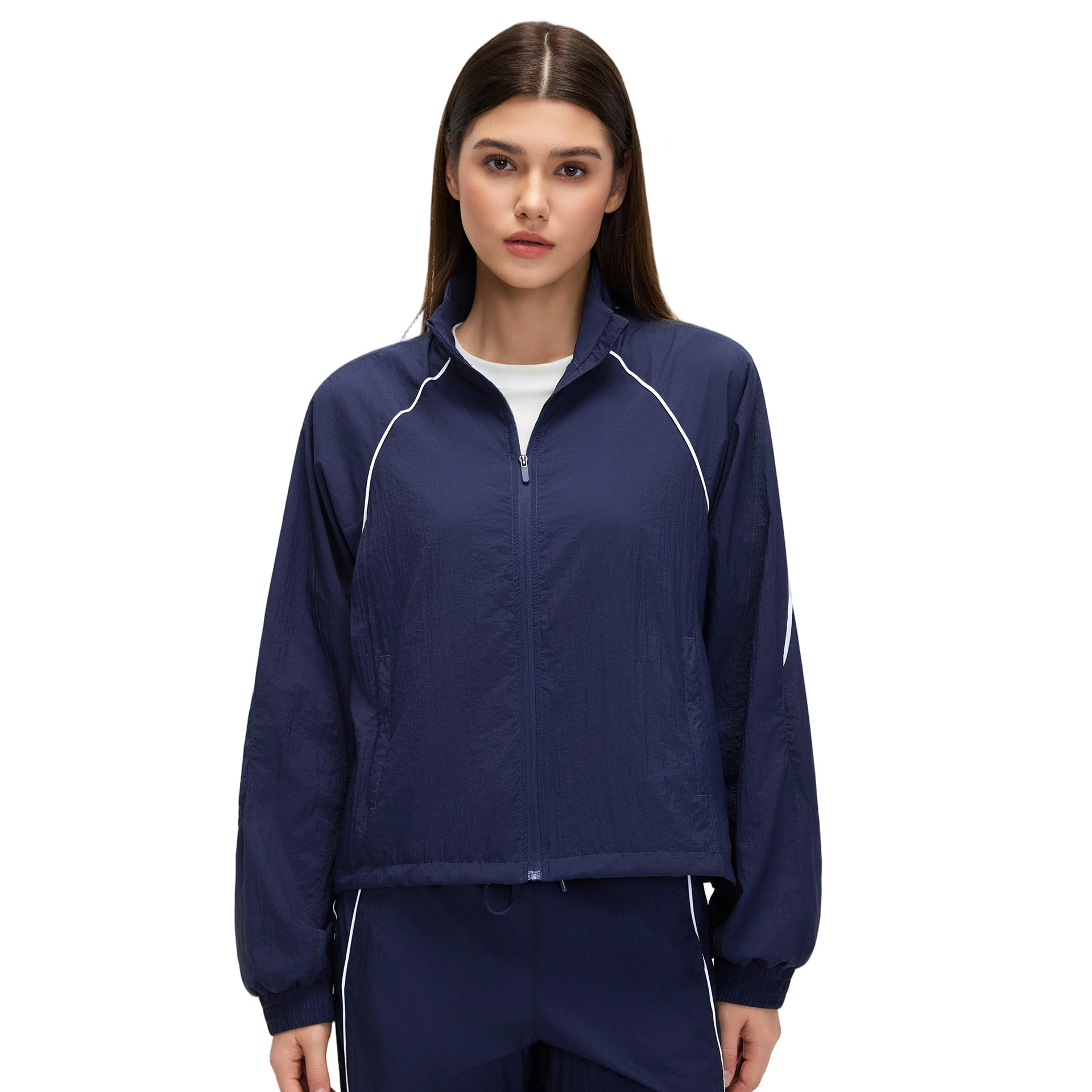Windproof Stand Collar Long Sleeve Jacket for Women Loose Casual Short Coat Outdoor Cycling Sports Windbreaker