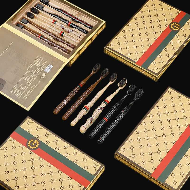 Luxury 6-Piece Toothbrush Set Premium Soft Bristles for Gentle Adult Oral Care Elegant Monogram Gift Box Design for Daily UseT260307