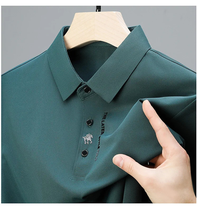 Summer Ice Silk Cotton Embroidered Polo Shirt Elastic T-shirt Korean Fashion Short Sleeve Business Casual Mens Wear M-4XL 260304