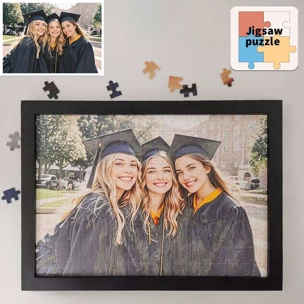 CustomFramed Puzzles, Custom Graduation Photo Puzzles as Gifts, Personalized, Multiple Color Sizes Wooden Frames, Gifts H260306