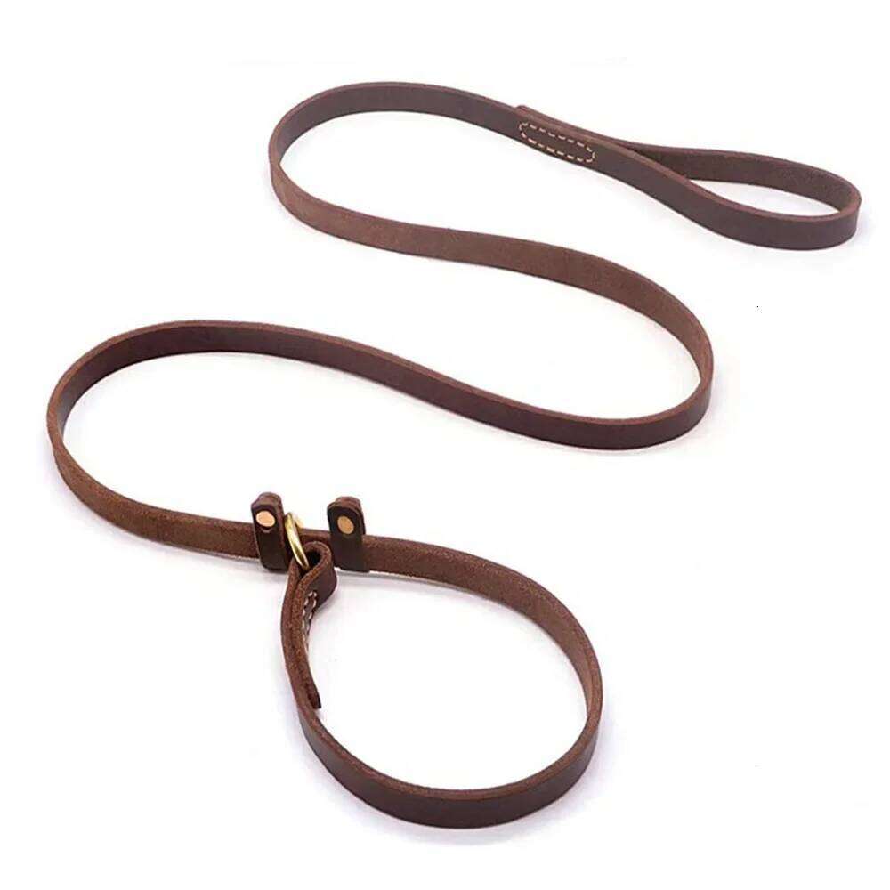 Genuine Leather Slip Rope Strong Heavy Duty Dog No Pull Training Lead Leash Collar For Dogs Bamubi