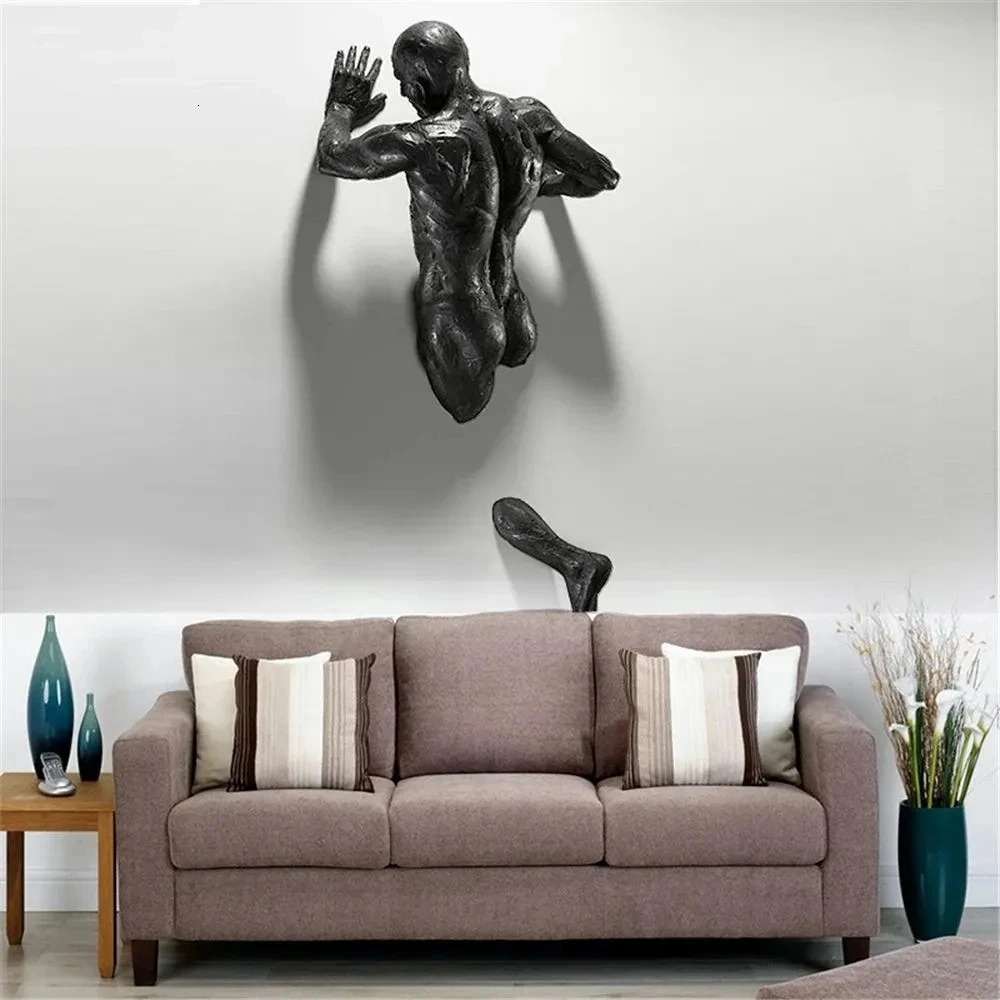 Copper Wall Decor Abstract Character Resin Rock Climbing Man Statue Sculpture Background Wall Art 3D Through Wall 260307 - view 5