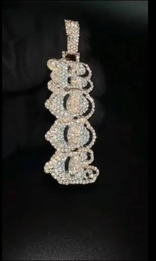 Moissanite Jewelry Custom Hip Hop Pendant Vertical Iced Out Pendant 925 Silver Moissanite Diamond Letter Pendant