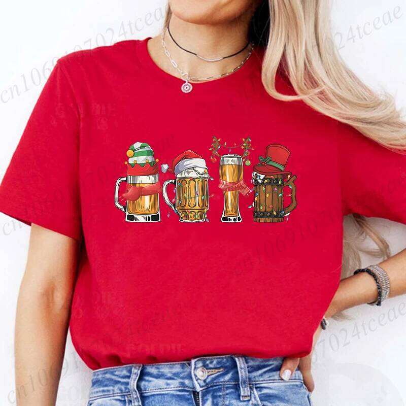 for Women Funny Beer Lover Tee Tshirt Harajuku Graphic T Shirt Drinking Christmas Streetwear Short Sleeve XJ260306