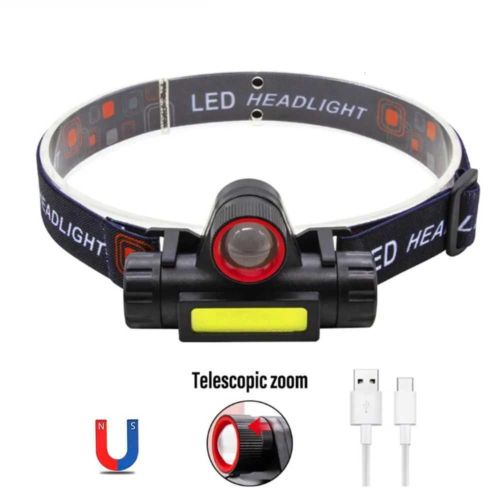 Super Bright LED Headlamp Rechargeable Waterproof Flashlight With XPE COB Beads And Tail Magnet Dual Light Sources Work Light H260307