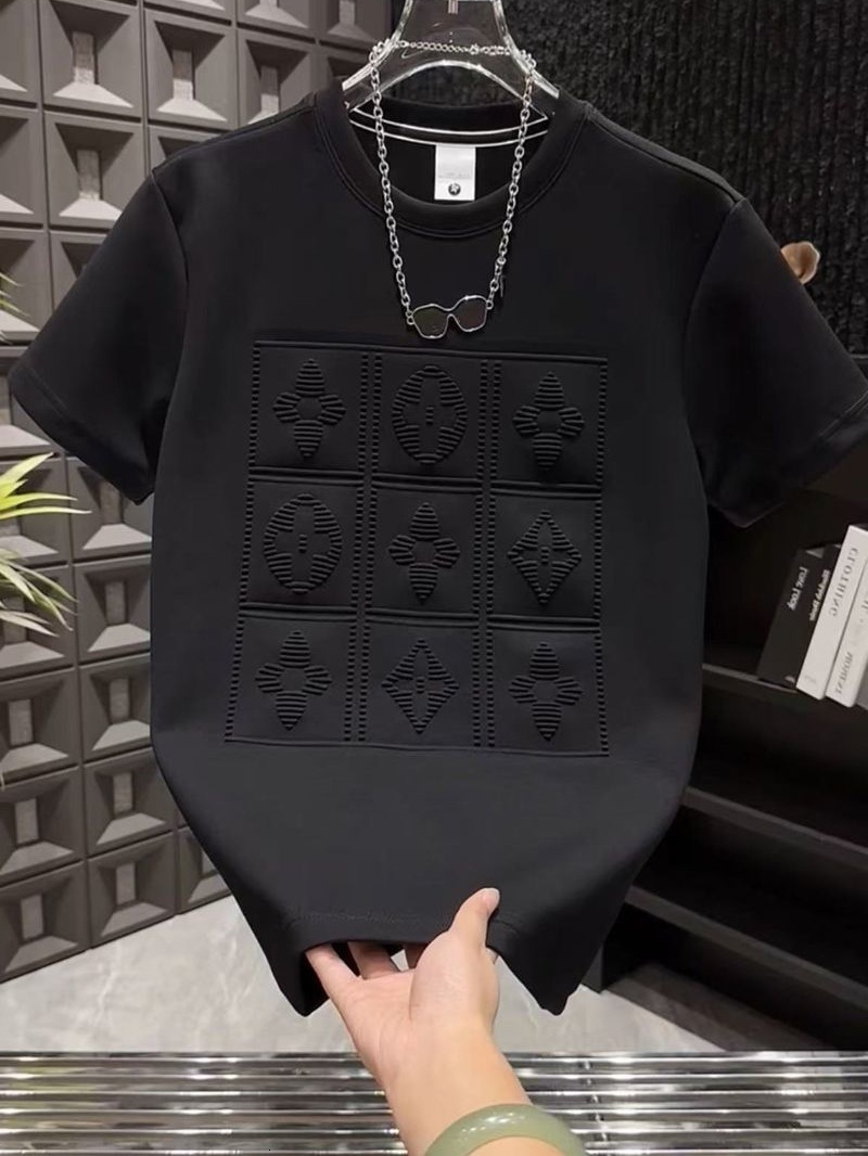 Luxury Brand Designer Clothes 2025 Summer New Men's Versatile Heavy Embroidered Letter Print Short Sleeve T-Shirt Fashion Casual Crew Neck Pullov