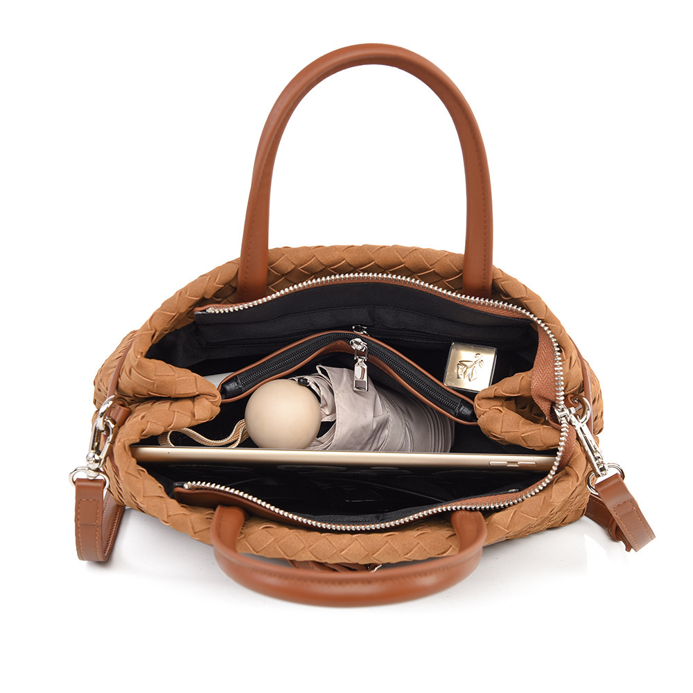 Cross Border Handbag Autumn And Winter Fashion High-end Woven Bag Large Capacity Soft Leather Commuting Bag Designer Bag Retro Single Shoulder Women&#