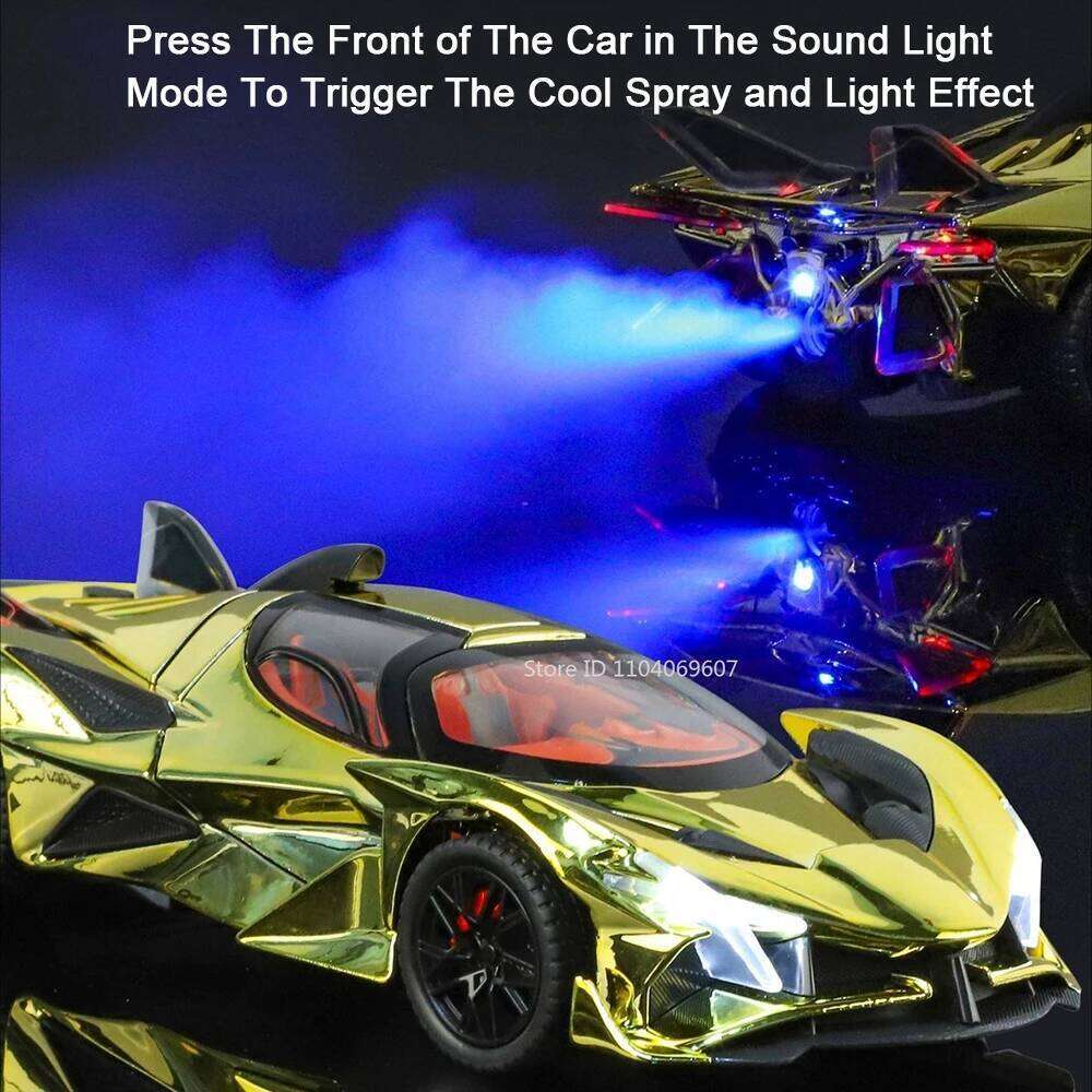 1:24 Apollo EVO Senna Toys Alloy Diecast Sports Car Model with Spray Doors Opened Sound Light Pull Back Vehcie Children Toy Gift Z260306