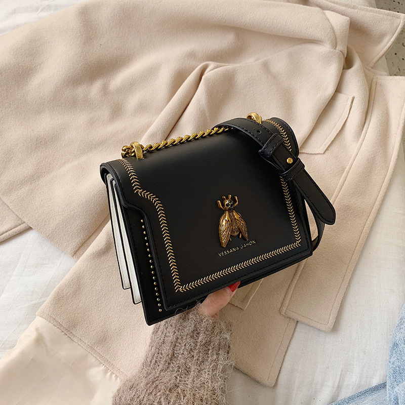 Autumn Winter Bag Crossbody Bag Women High-end Light Luxury Vintage Bee Shoulder Bag Chain Small Square Designer Bag Bag Color-blocking Luxury Bag Com