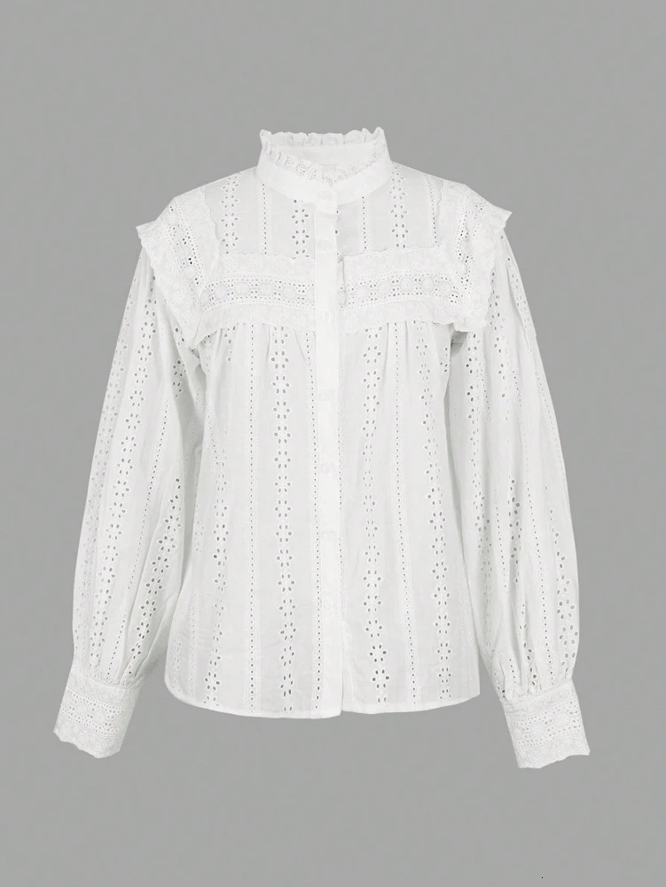 SpringSummer 2026 Arrivals European American Womens Wear Vacation Style SolidColour LaceUp Embroidered Blouse 260228