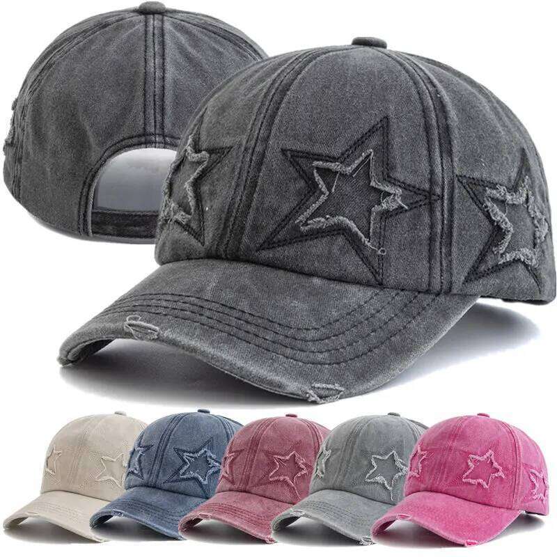 New Women's Five Pointed Star Design Washed Cotton Baseball Cap Fashion Street Dad Hat Y260304