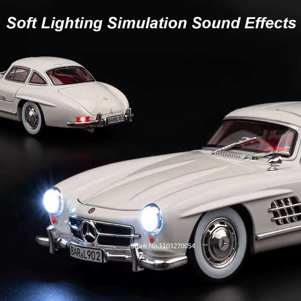 1:24 300SL W140 Alloy Model Toys Diecast Car with Sound Light Pull Back Doors Opened Miniature Models Classic Toy Gifts for Boys Z260306
