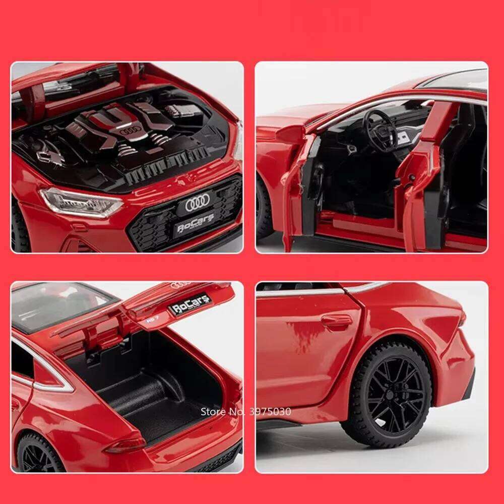1:32 RS7 RS6 Alloy Model Toys Diecast Car Doors Opened Sound Light Pull Back Rubber Tires Miniature Vehices for Children's Gifts Z260307