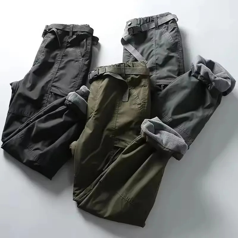 Tooling Pants Thick Waterproof Fleece Cargo Pants Men Women Winter Outdoor Multi-pockets Loose Straight Overall Long Trousers 260304