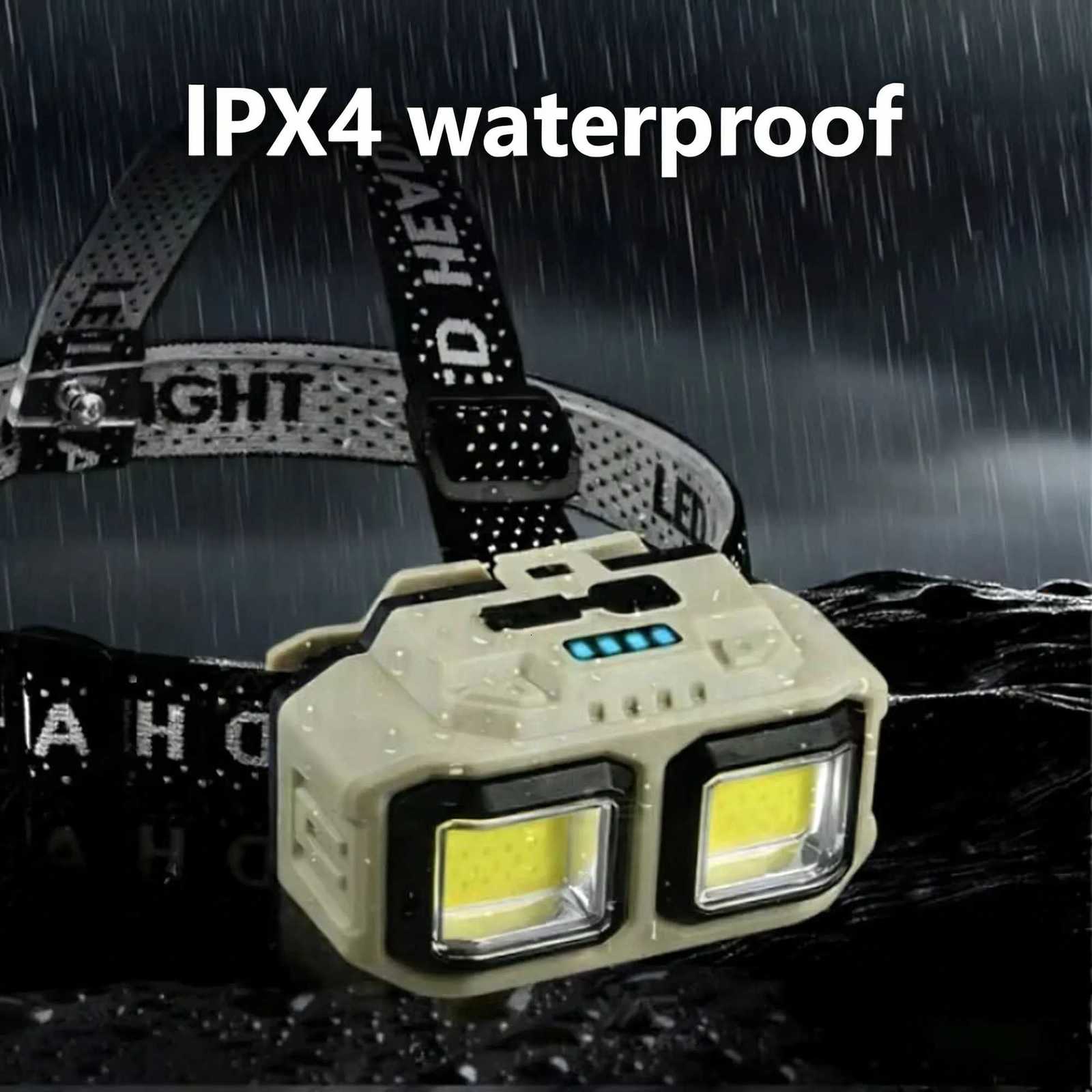 New Powerful LED Induction Headlamp Type-C Charge 4 Lighting Modes Head Flashlight Waterproof Camping Fishing Mining Headlight H260307