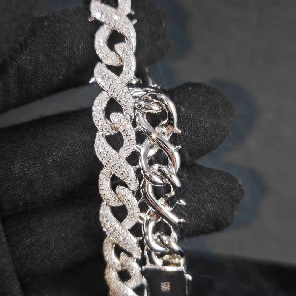 10mm Hip Hop Factory Direct Pass Diamond Tester Hip Hop 925 Silver Spiked Infinity Link Cuban Chain Bracelet Moissanite Necklace
