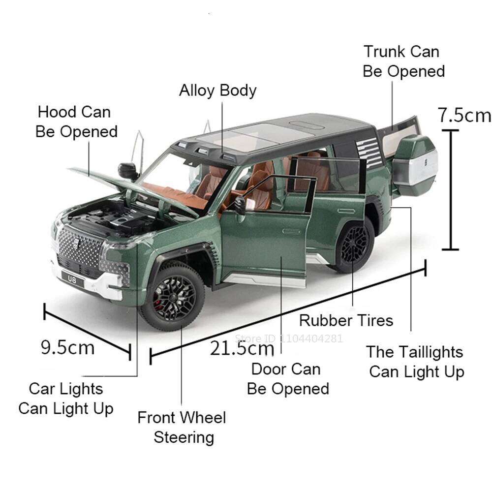 1:24 BYD Looks Up At U8 Toy Model Diecast Car Sound Light Pull Back Doors Opened Shock Absorption Function Vehice Boy Large Toys Z260306