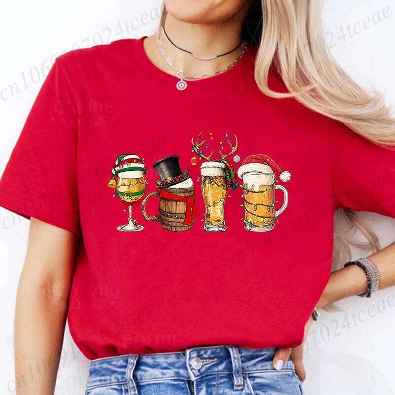 for Women Funny Beer Lover Tee Tshirt Harajuku Graphic T Shirt Drinking Christmas Streetwear Short Sleeve XJ260306