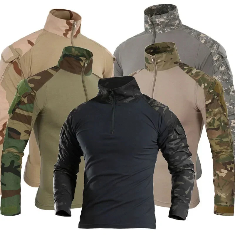 Outdoor Tactical Hiking TShirts Men Combat Military Army CP Camouflage Long Sleeve Hunting Climbing Shirt Cotton Sport Clothes 260302