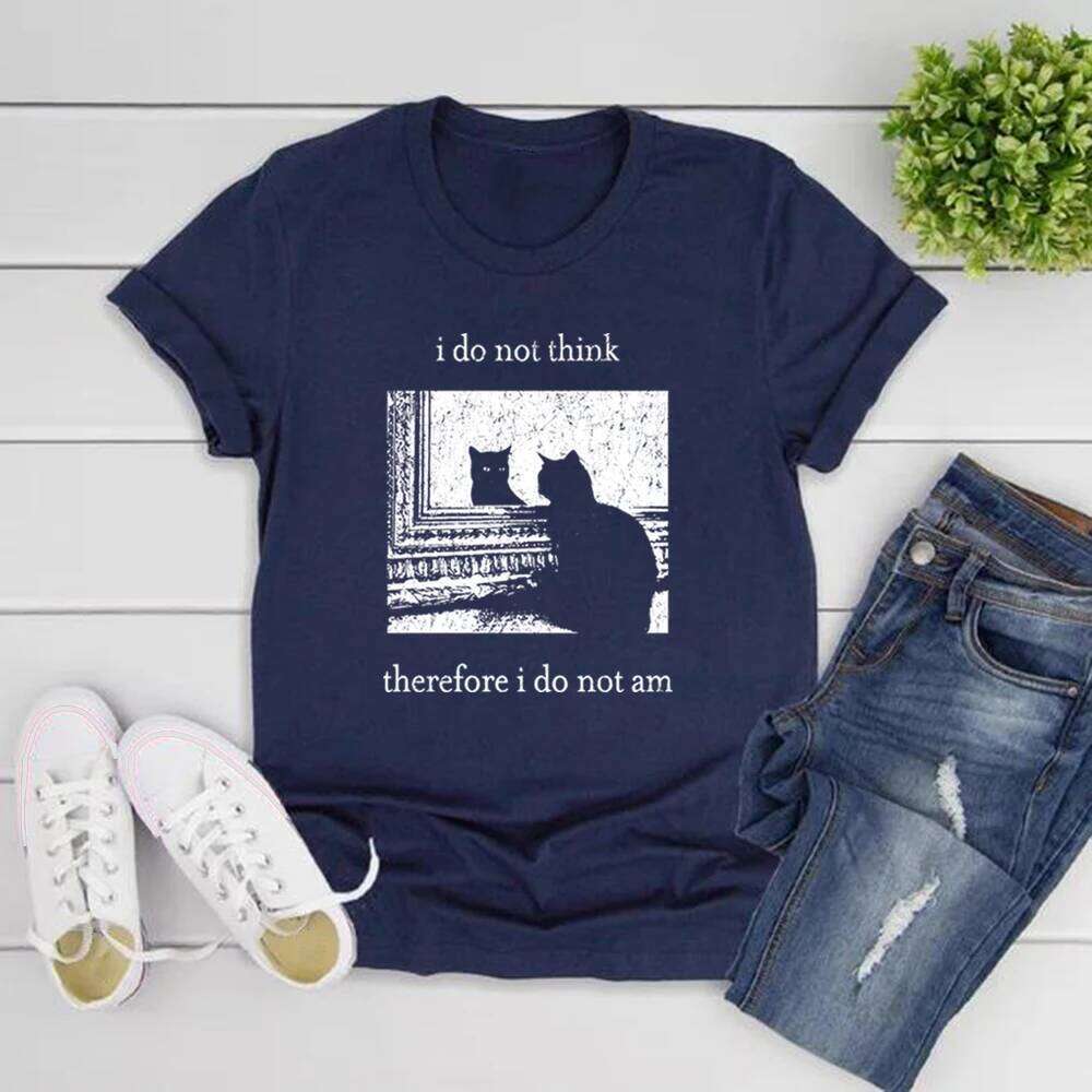 Think Therefore I Do Not Am T-shirt Funny Cat Grunge Tshirt Vintage Unisex T-Shirts Goth Shirt Streetwear Tops XJ260306