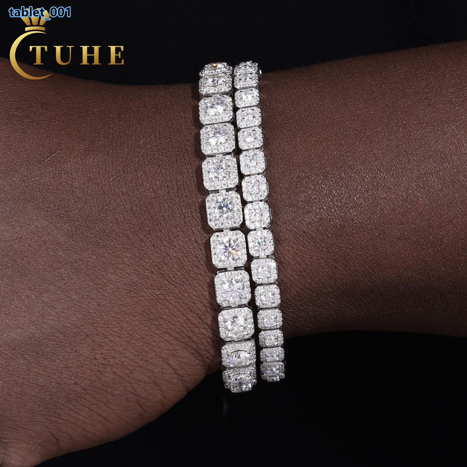 Sparkling 6mm 8mm Moissanite Halo Tennis Bracelet High Quality White Gold Non Fade 925 Sterling Silver Hip Hop Jewelry for Men