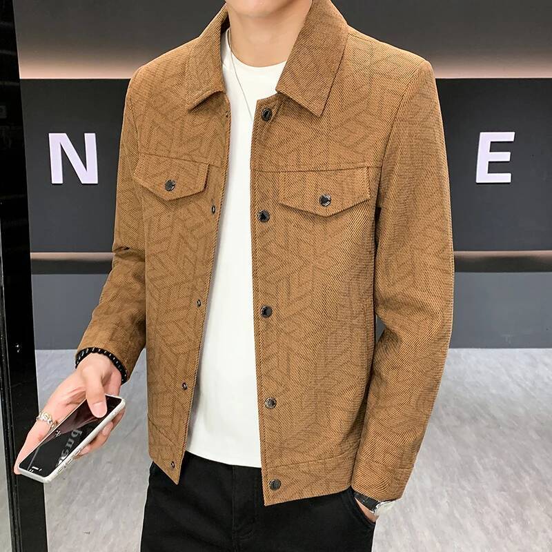 Classic Jacquard Jacket For Men High-End Street Style Autumn New Arrival Thin Regular Length Lapel Coat
