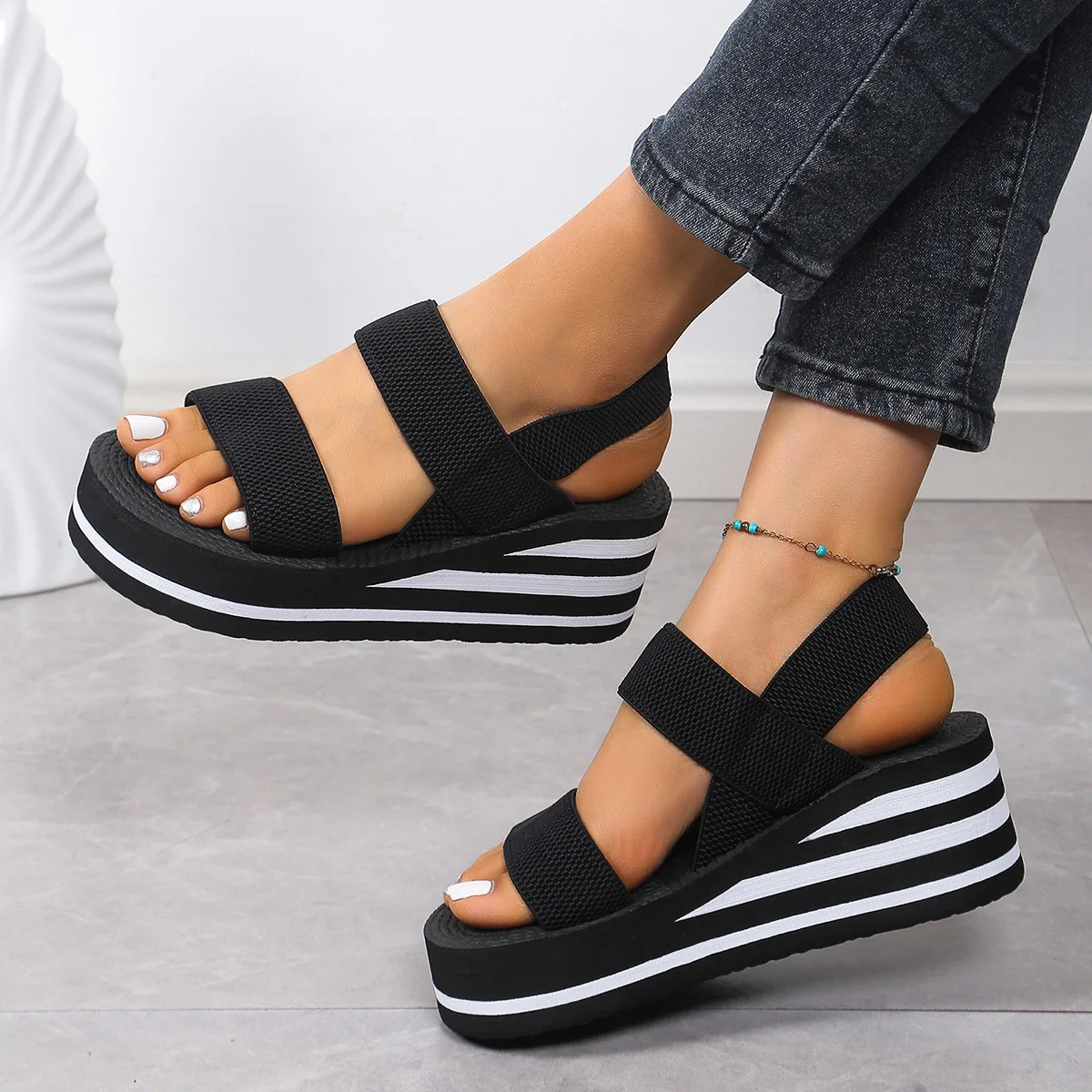 Women Slingback Wedge Sandals Outdoor Summer Lightweight Slides Solid Color Thick Bottom Ladies Slipper Female Roman Sandals 260306