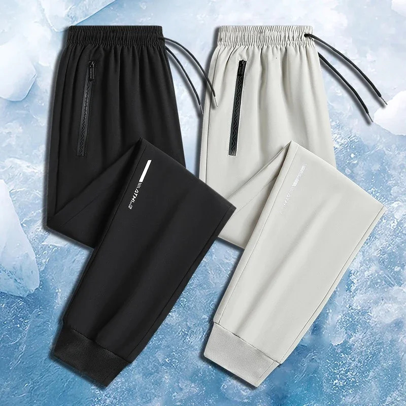 2PC Ice Silk Quick Dry Casual Pants for Mens Korean Version Summer Ice Silk Pants Sports Straight Tube Thin Long Trousers Men 260306