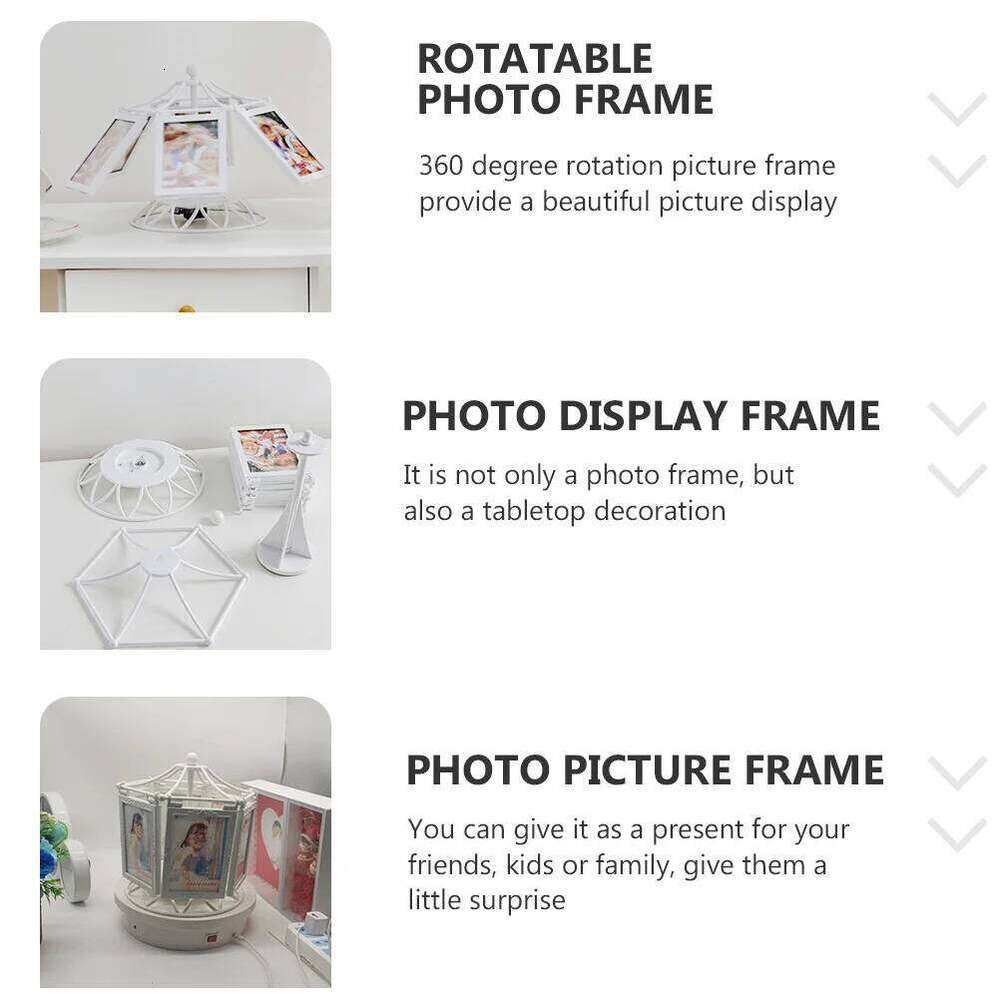 Rotating Picture Photo Display Frame Tabletop Ornament Musical Box Home Decor Birthday Gift Rotatable Stand H260306