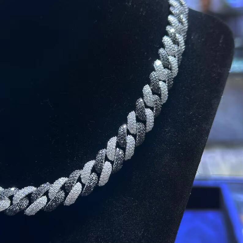 Moissanite Black And White Diamond Iced Out Cuban Link Chain Necklace Hip Hop Trendy Fashion 925 Silver Rapper Party For Mens