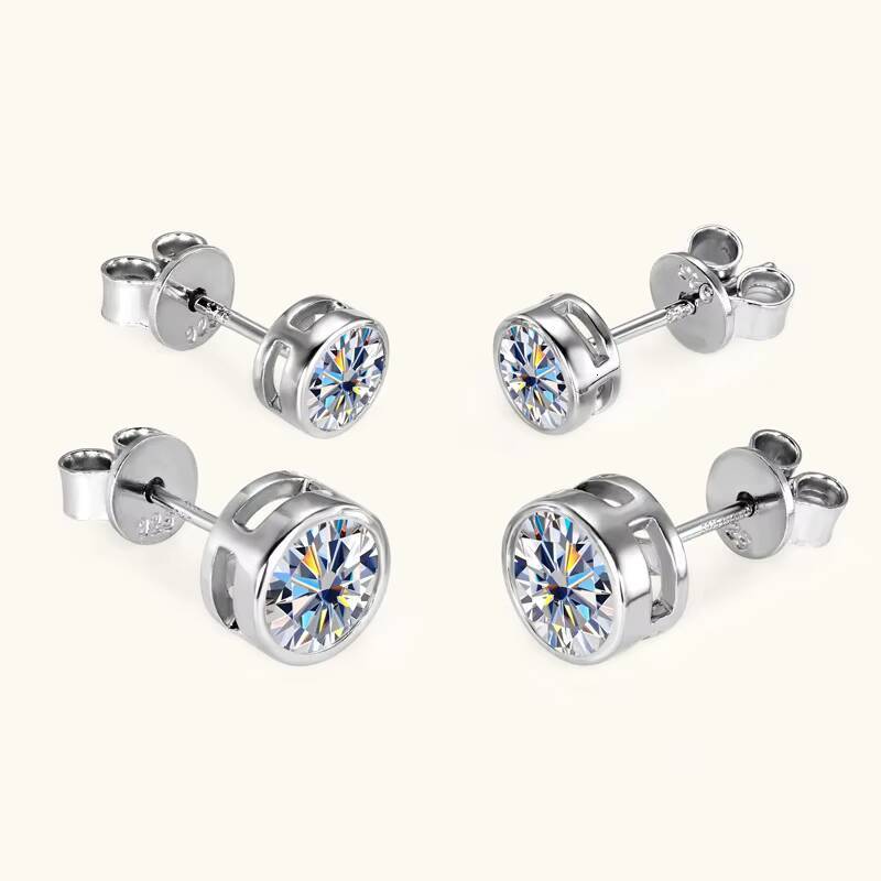 Certifucated 05ct 1ct 2ct Sparkle Round Cut Moissianite 925 Sterling Silver Classic Bezel Stud Earrings for Women