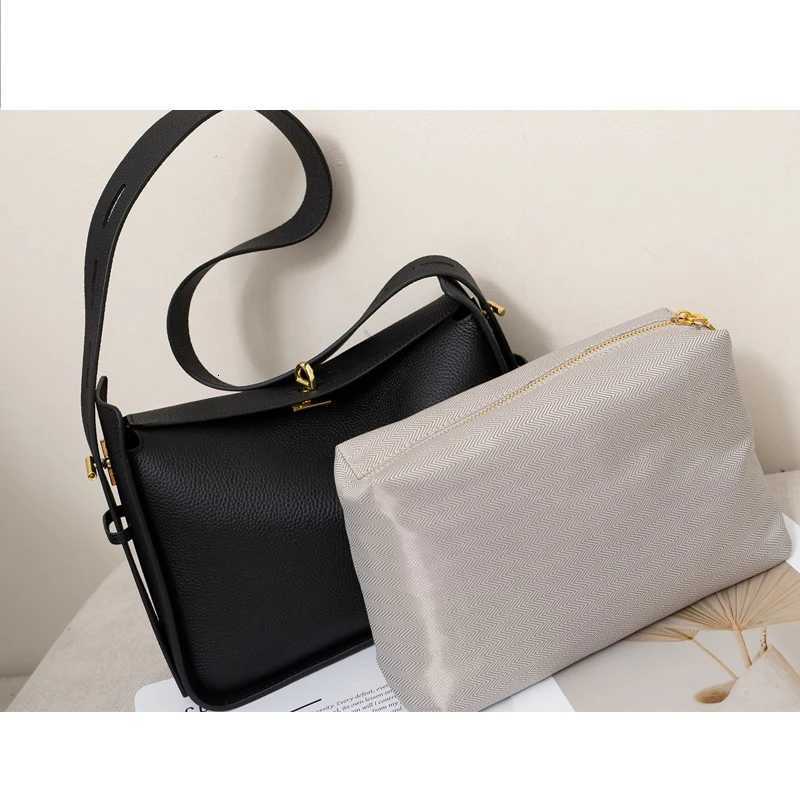 New Niche Designer Shoulder Crossbody Armpit Bag Head Layer Cowhide Leather Ladies Wide Shoulder Strap Large Capacity Bag H260306
