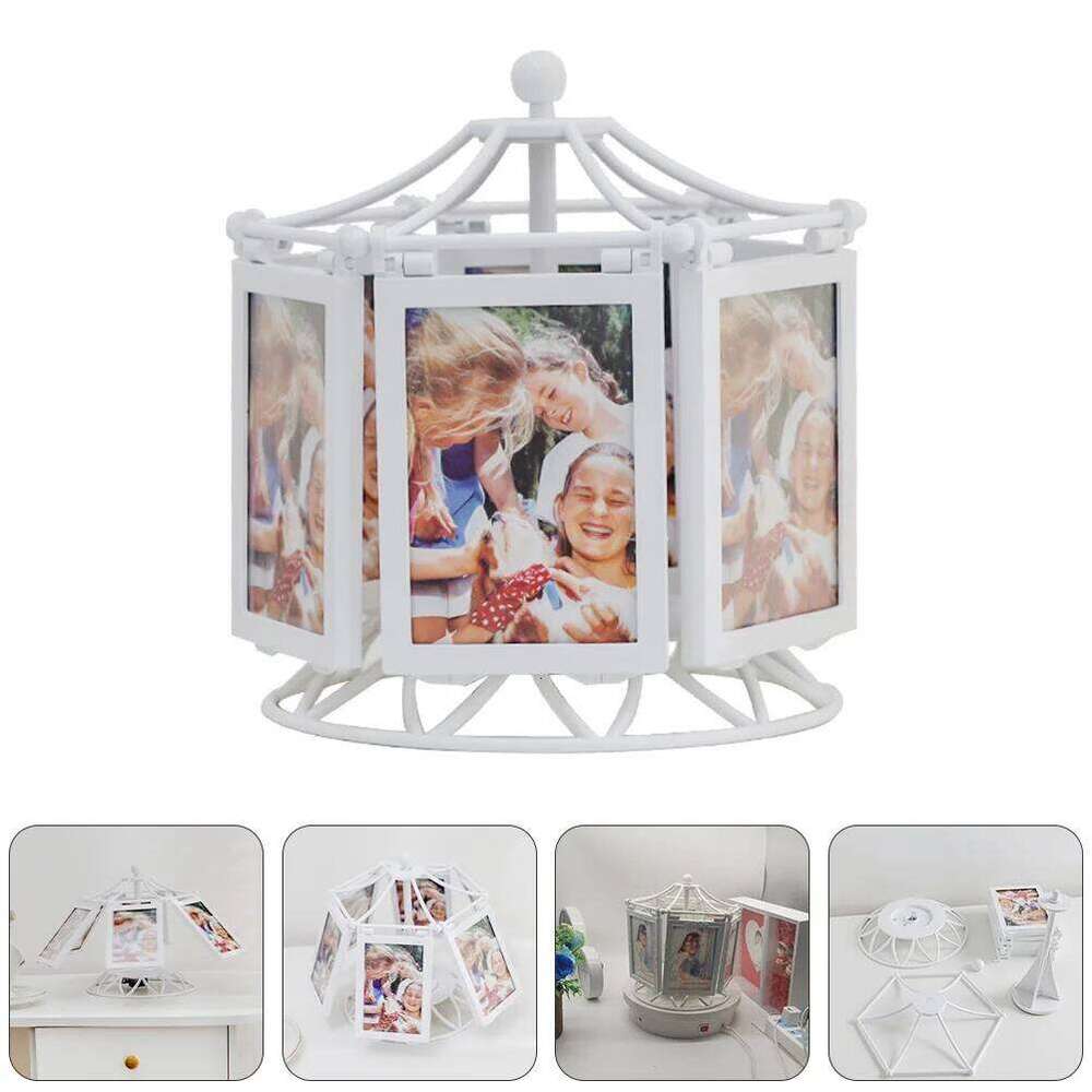 Desktop Decor Rotating Picture Holder Photo Frame Carousel Custom Double-sided Abs H260306