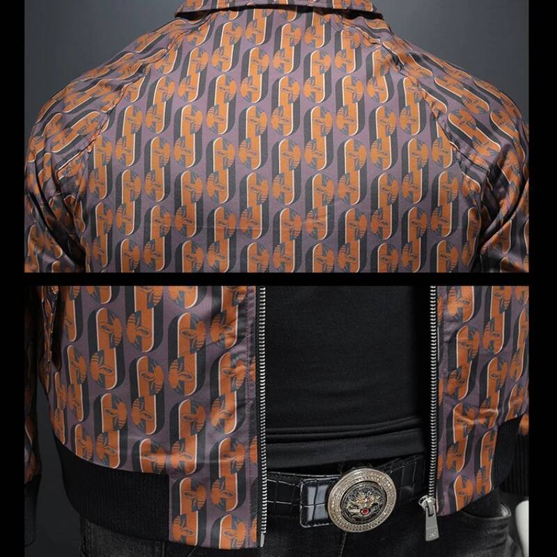 Luxury Printed Turn Down Collar Men's Jacket Business Bomber Jackets Male Casual Coats Social Streetwear Men Clothing
