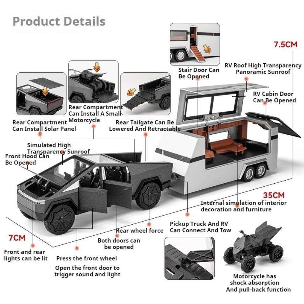 1:32 Pickup Truck Alloy RV Model Diecast Toys Car Doors Opened with Sound Light Pull Back Miniature Vehice Simulation Decoration Z260306