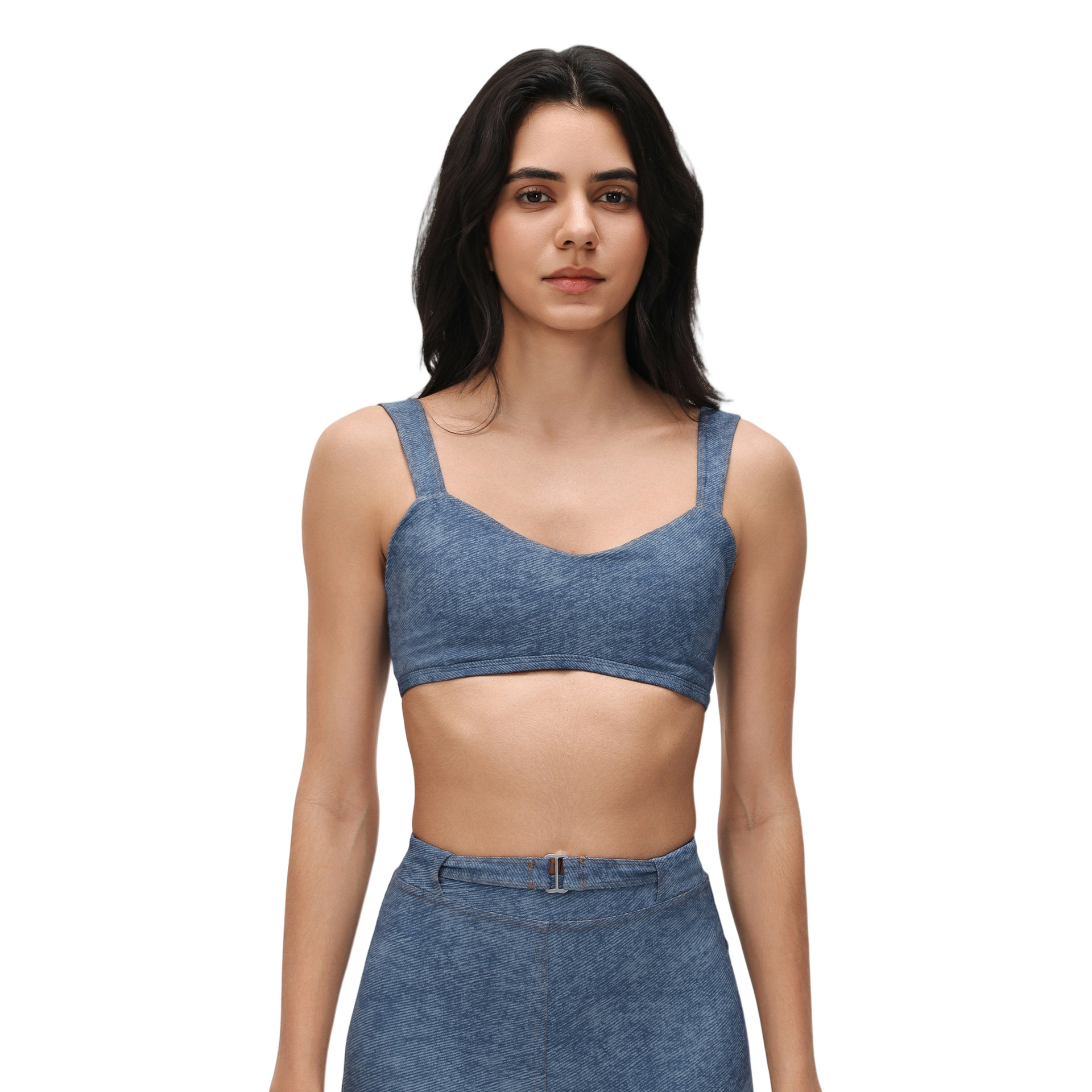 Strappy Denim Style Tube Top Push-Up Sports Shock Absorption Anti-Sagging Fitness Yoga Bra D26063