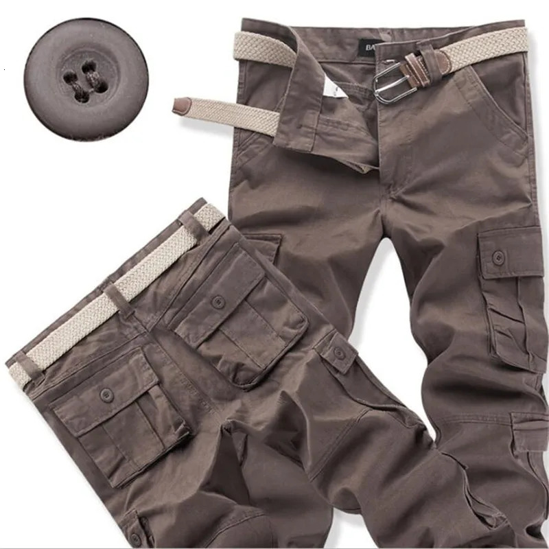 Cargo Pants Men Spring Autumn Cotton Tactical Pants Multi-pockets Washing Loose Long Trousers Man Casual Pants Clothing 260305