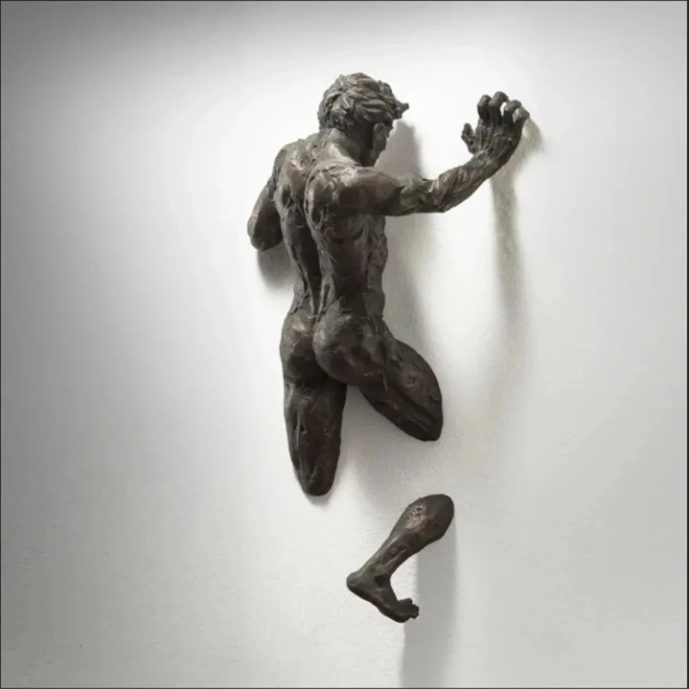Copper Wall Decor Abstract Character Resin Rock Climbing Man Statue Sculpture Background Wall Art 3D Through Wall 260307